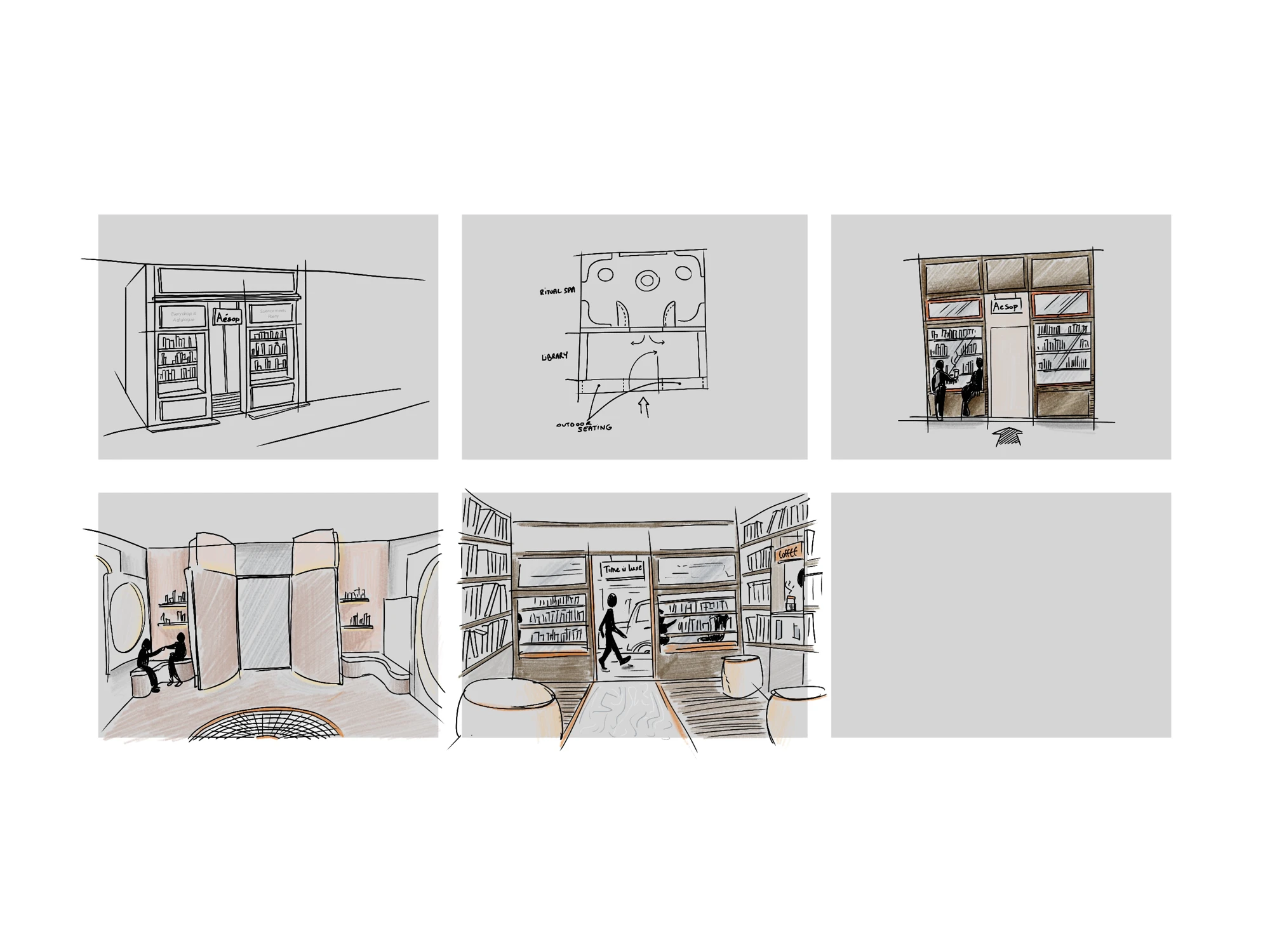 Concept sketch exploring the café interior