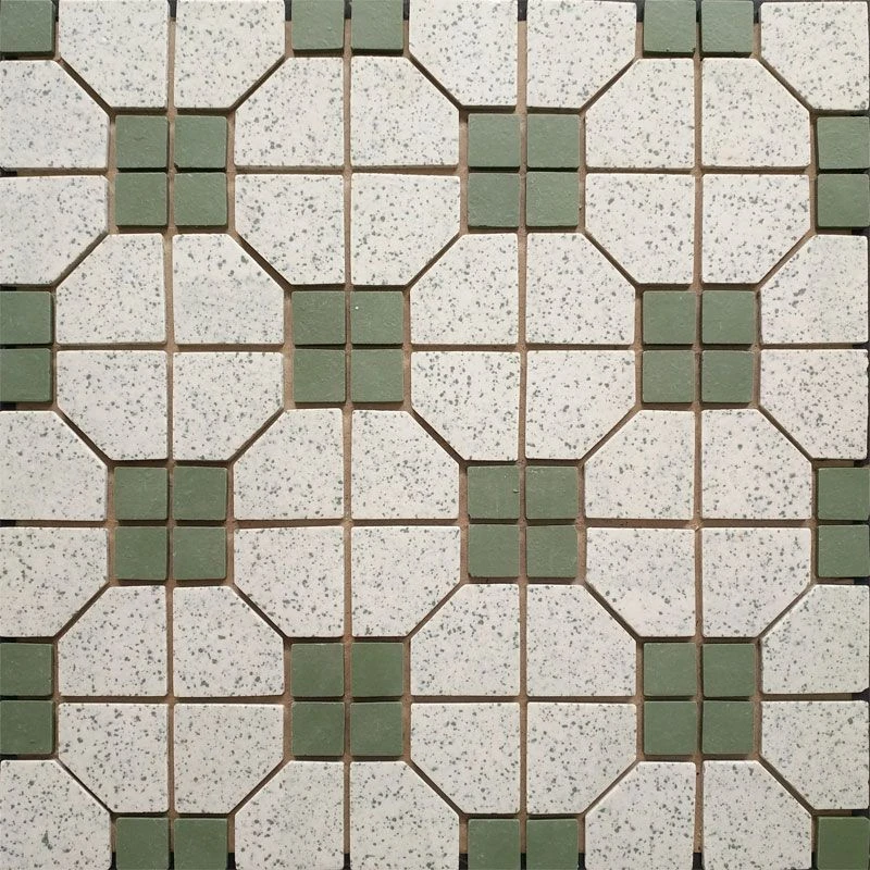 Green and speckled white Hong Kong tile pattern, inspiration reference