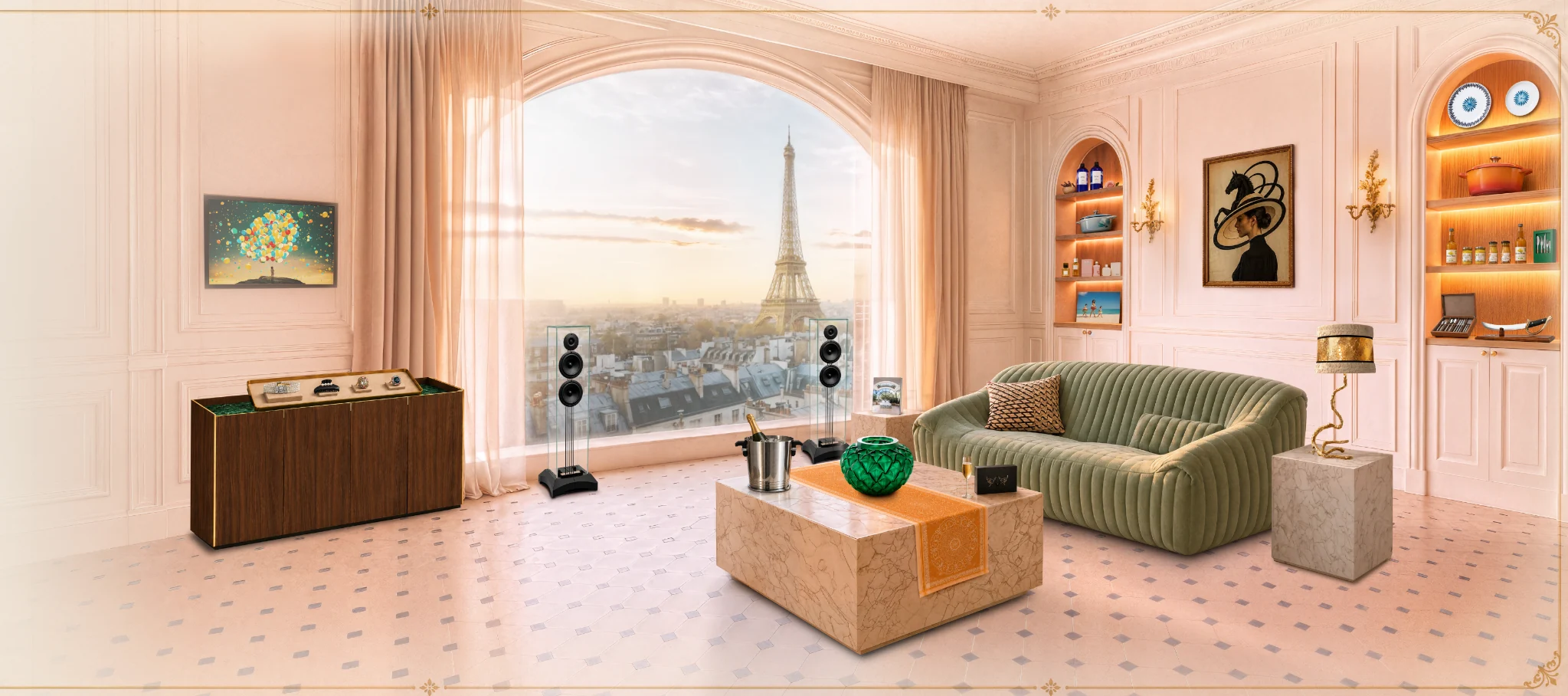 Business France campaign featuring a carefully composed Parisian apartment
