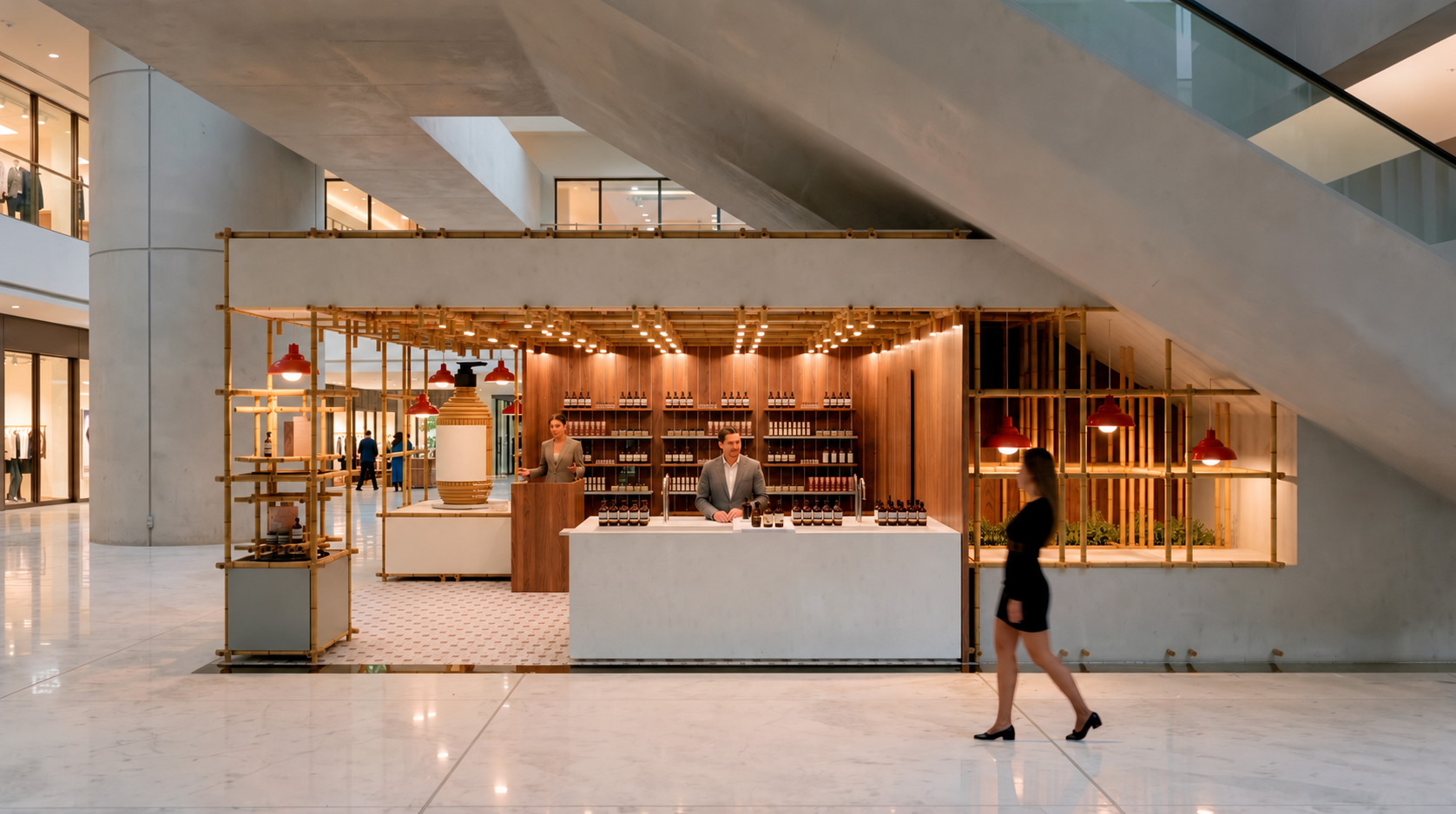 Bamboo retail pavilion concept in a Hong Kong mall