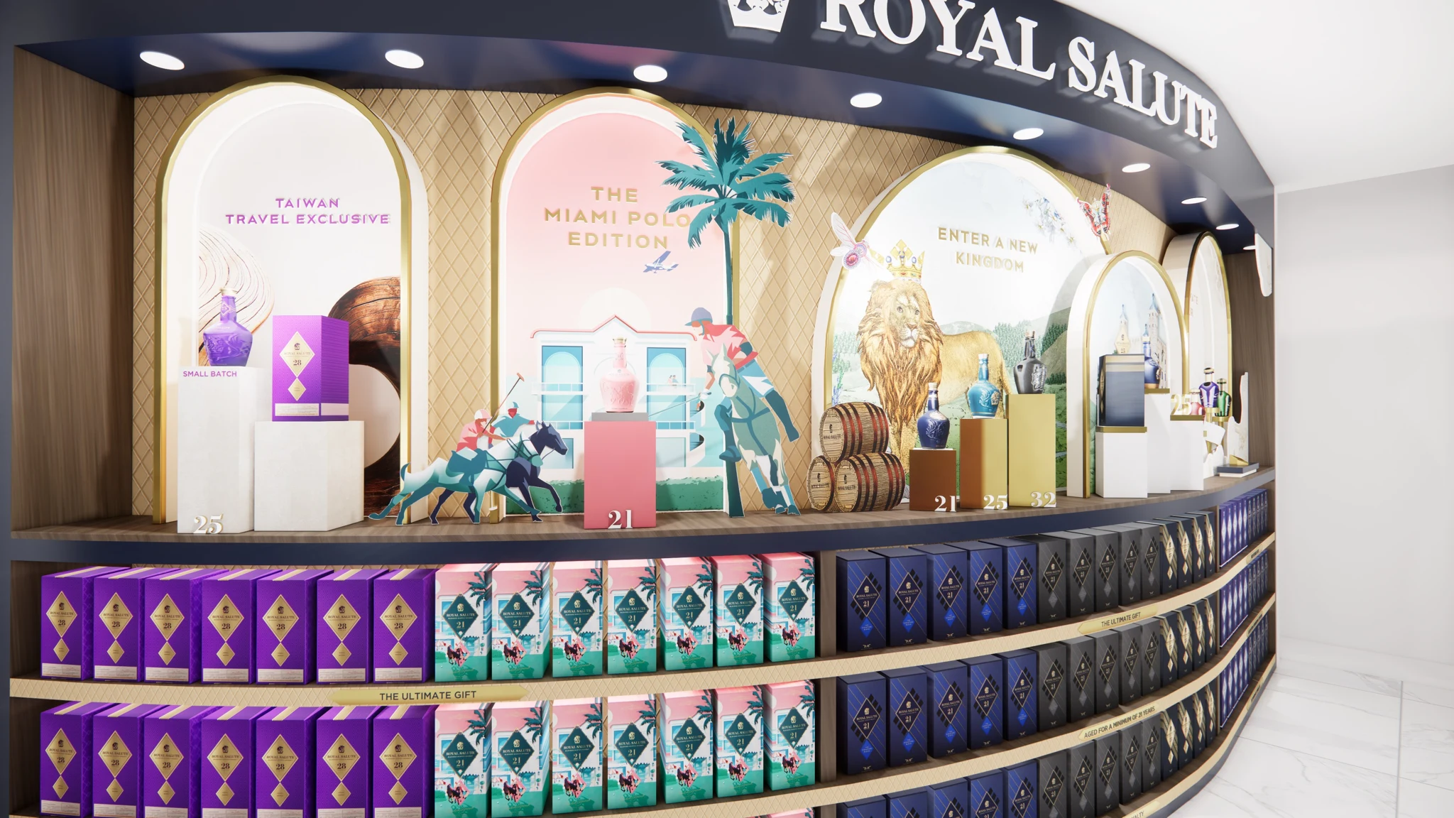 Royal Salute arches and decorative product displays